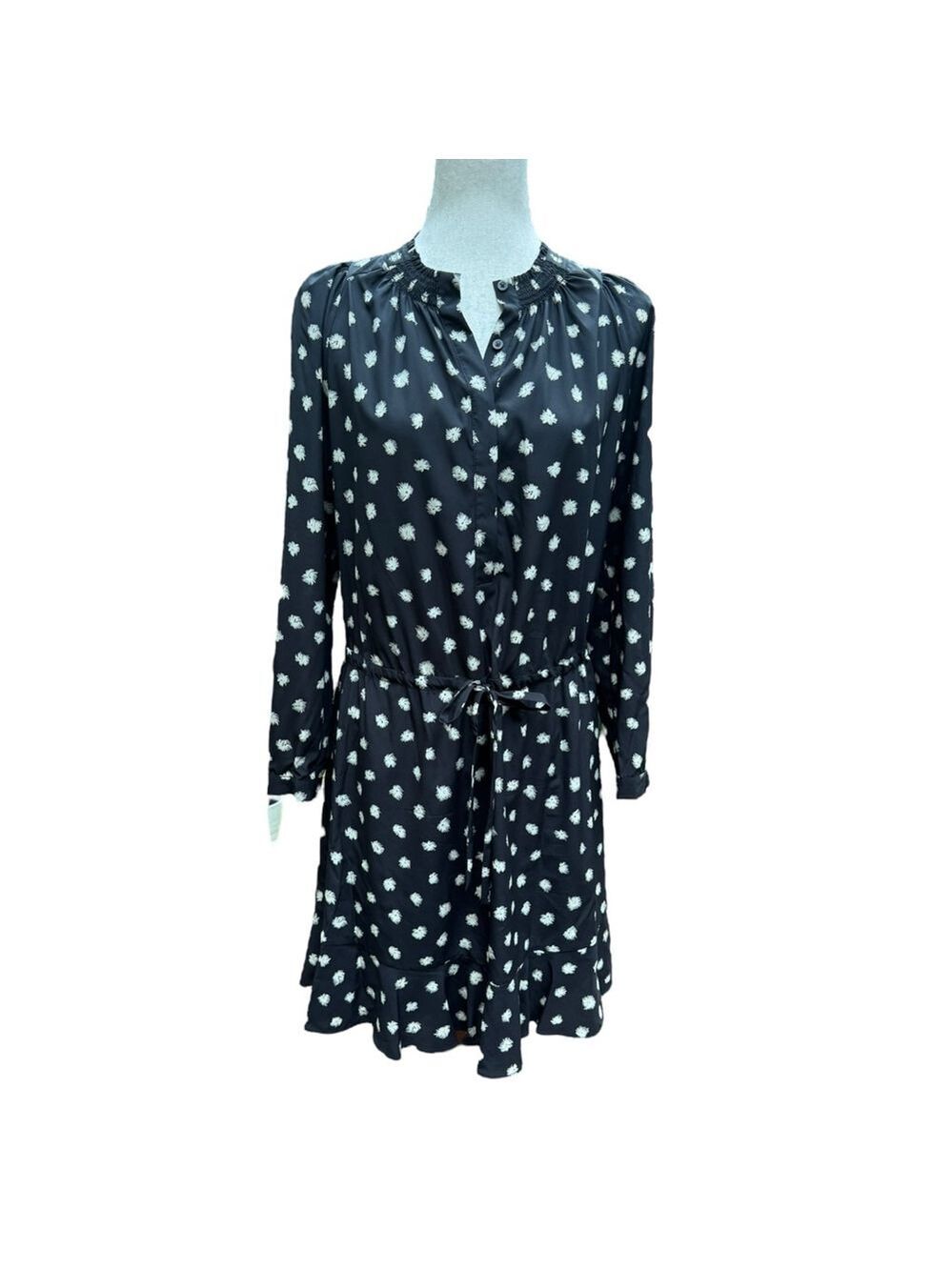 Rebecca Taylor Silk Floral Mini Dress Black White Ruffle Hem Belted Feminine 8 M